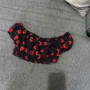 SHEIN Black and Red Off-Shoulder Top